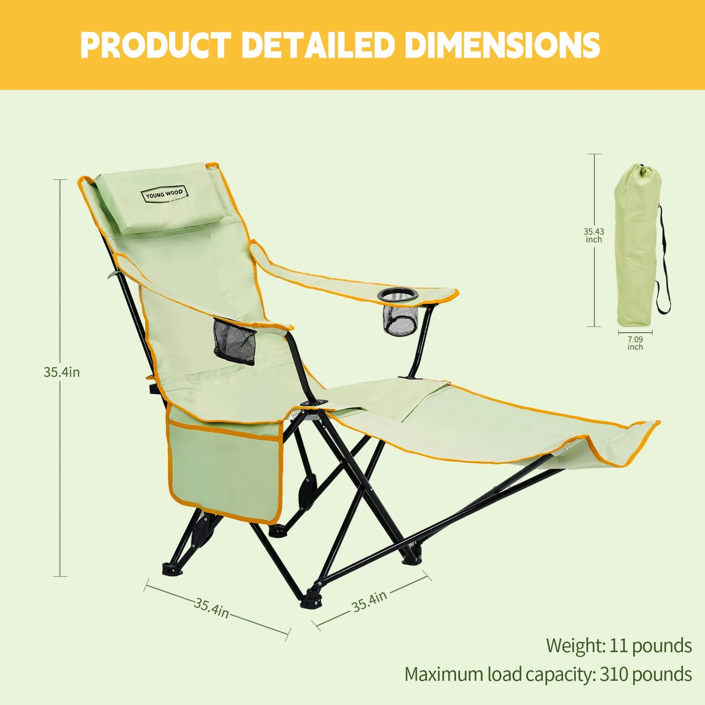 2-in-1 Reclining Camping Chair With Footrest, Foldable Outdoor Lounge Chair With Cup Holder & Headrest, Portable