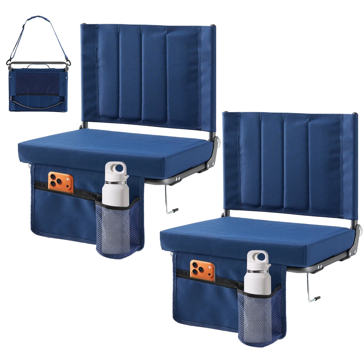Outdoor Foldable Seat with Back Support Wide Portable Lightweight Chairs with 3.15" Thick Padded Comfortable Seat For Picnic