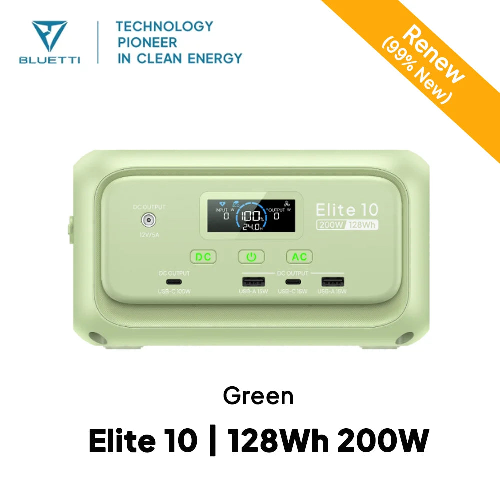 【Renew】Elite 10 128Wh 200W Mini Power Station LiFePO4 100W USB C Fast Charge Portable Solar Generator for Camping Travel