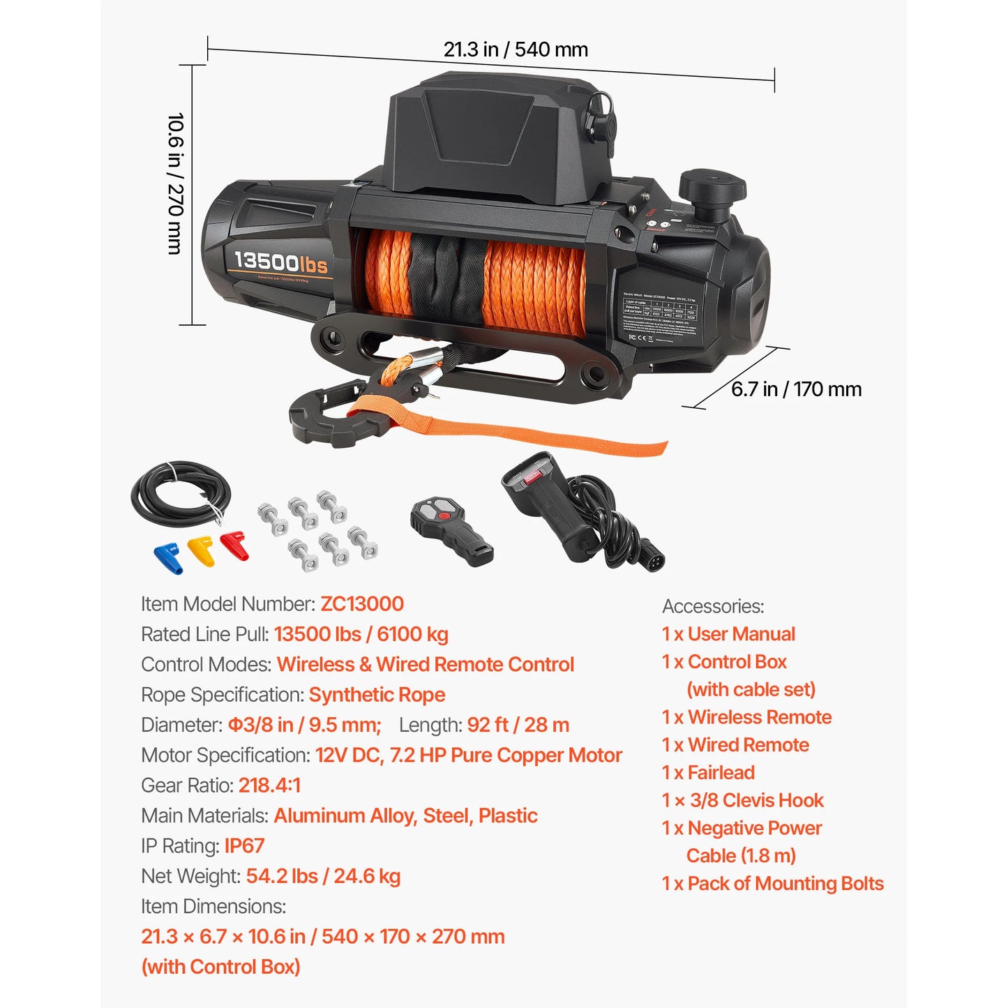 10000/12000/13500 lbs Electric Winch 12V DC Truck Car Winch with 90 ft Synthetic Rope for Towing Off-Road SUV Jeep