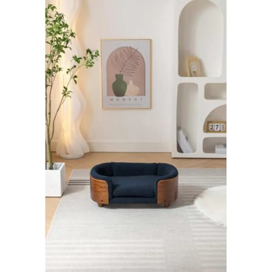 Scandinavian Style Elevated Dog Bed Pet Sofa with Solid Wood Legs Walnut Bentwood Frame Cashmere Cushion Small Size Modern Mini