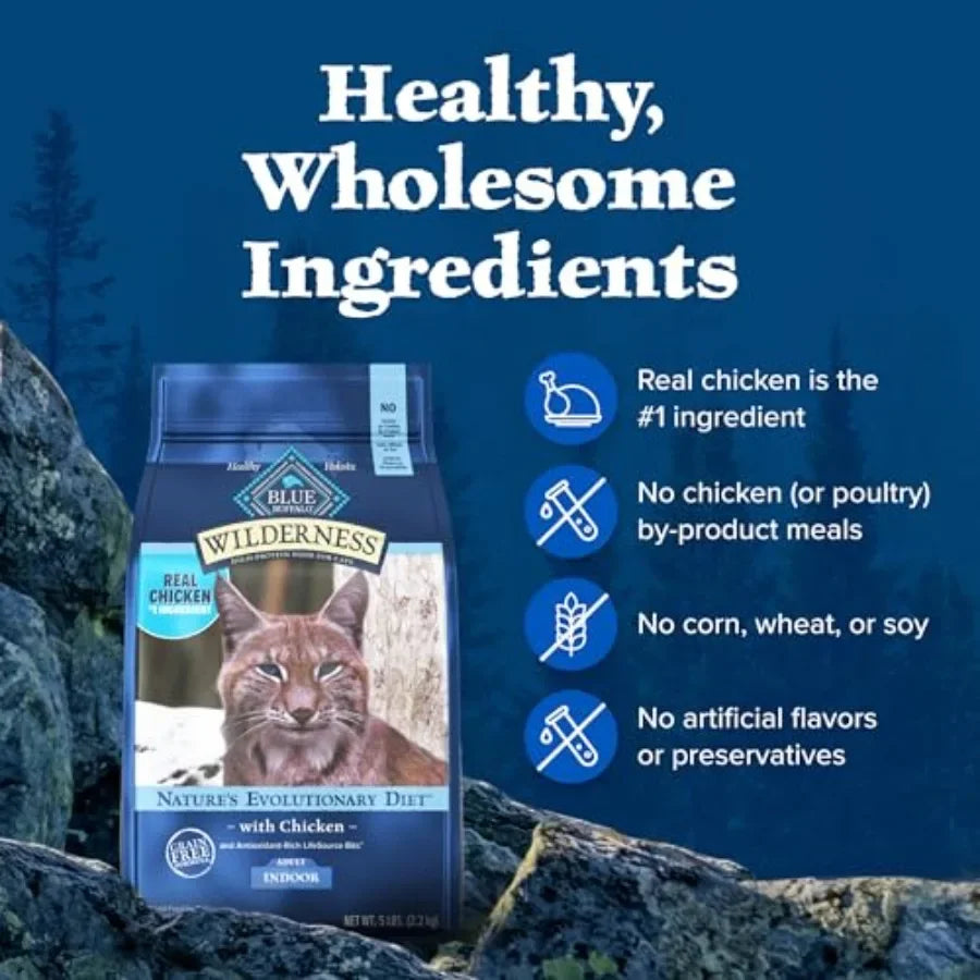 Wilderness Chicken Natural High-Protein Grain-Free Dry Food for Adult Indoor Cats, Real Chicken First, Antioxidant