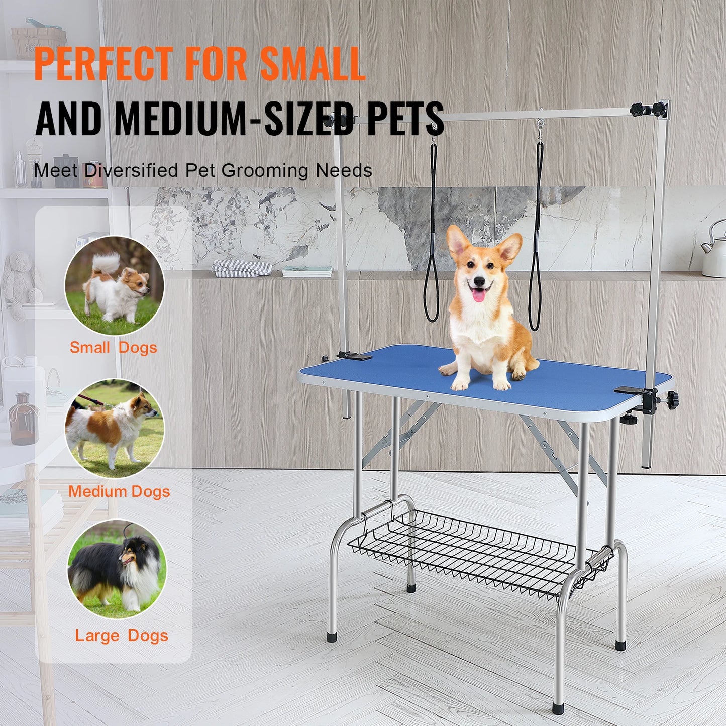 Pet Grooming Table Two Arms with Clamp Dog Station Foldable Pet Stand for Medium-Small Dogs with Grooming Loop