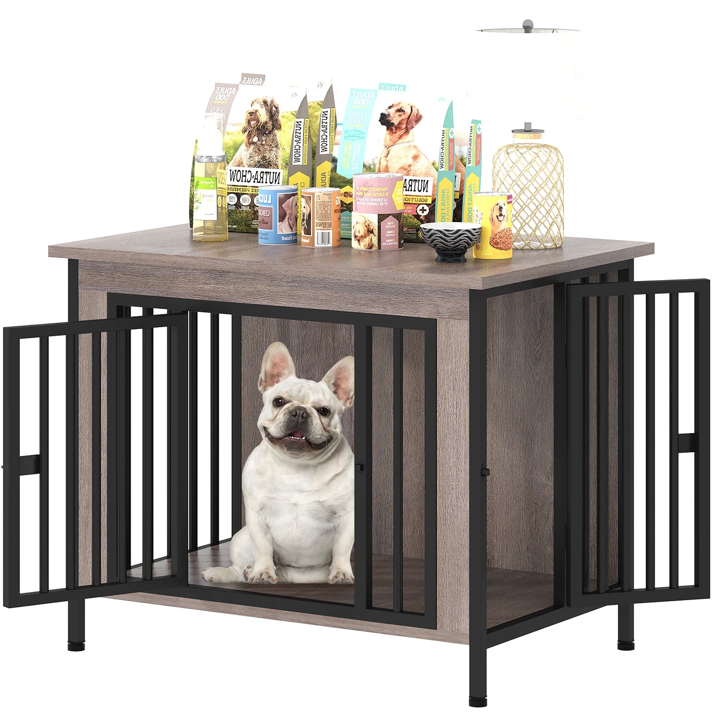 Heavy-Duty Dog Crate Furniture for 1/2 Dogs, Multi-Functional Dog Kennel Table as TV Stand/Plant Stand, for Small, Medium, Large Dog