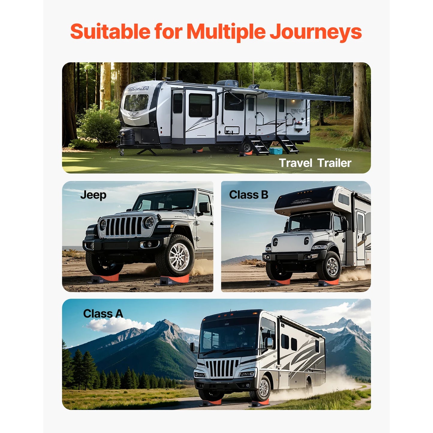 Camper Levelers 2 Pcs RV Leveling Blocks Camper Wheel Chock RV Camper Leveler Kit with Anti-Slip Mat Carrying Bag Level