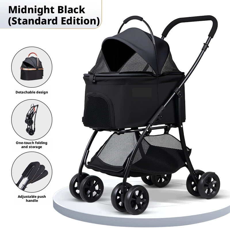 2 in 1 Detachable Pet Stroller, Lightweight 5.6kg Foldable Dog Cat Stroller with 360° Rotating Wheels, Portable Travel Pet Carrier for Small Medium Dogs Cats Outdoor Walking, 3 Colors