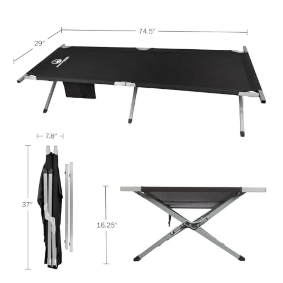 Camping Cot - Portable Folding Camp Bed - 600D Sleeping Cot for Adults with Steel Frame by Outdoors Black