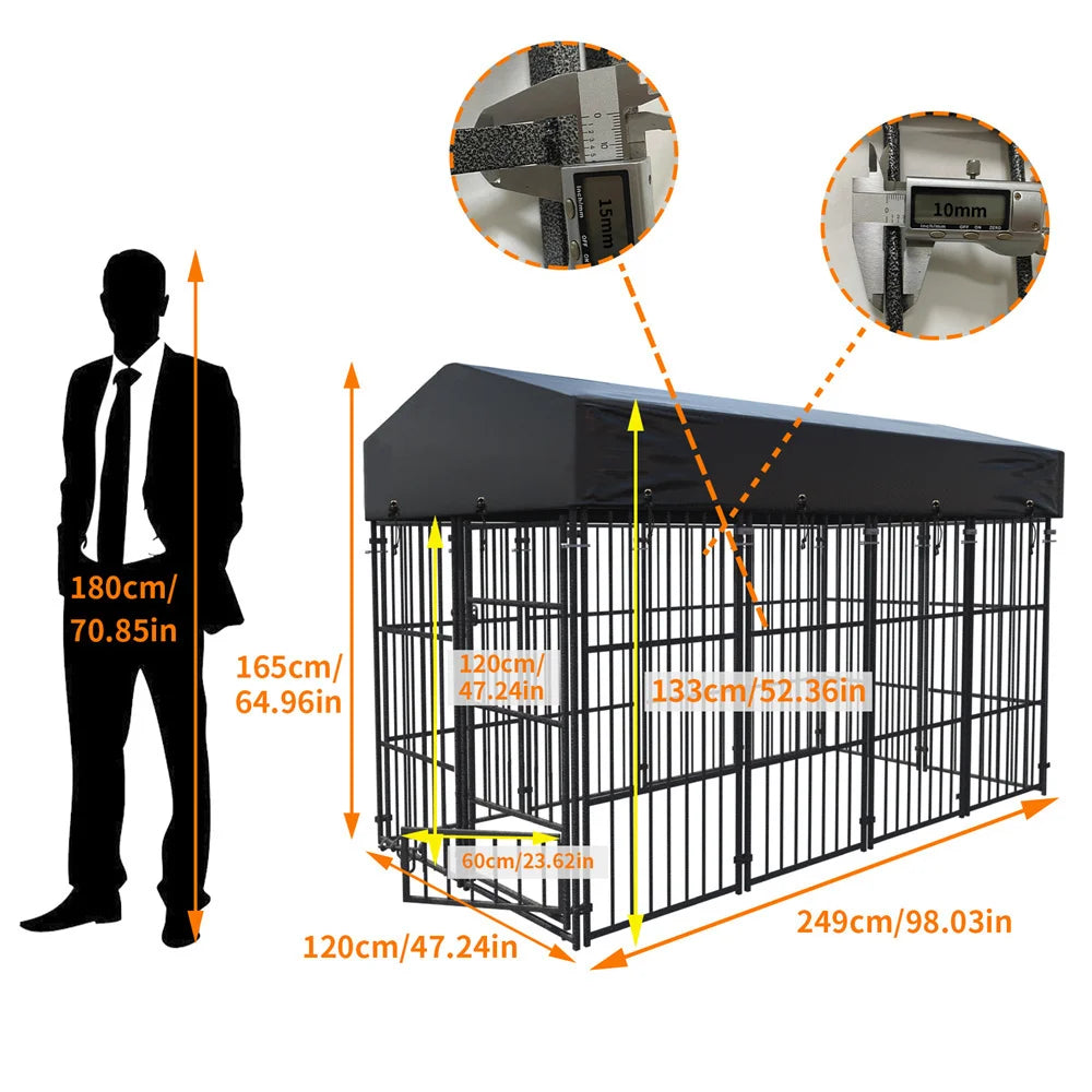 A Heavy-Duty Large Dog Kennel Pet Welded Metal Playpen Animal Cage with Roof Cover Pet Run Enclosure Playpen House Outdoor Indoor