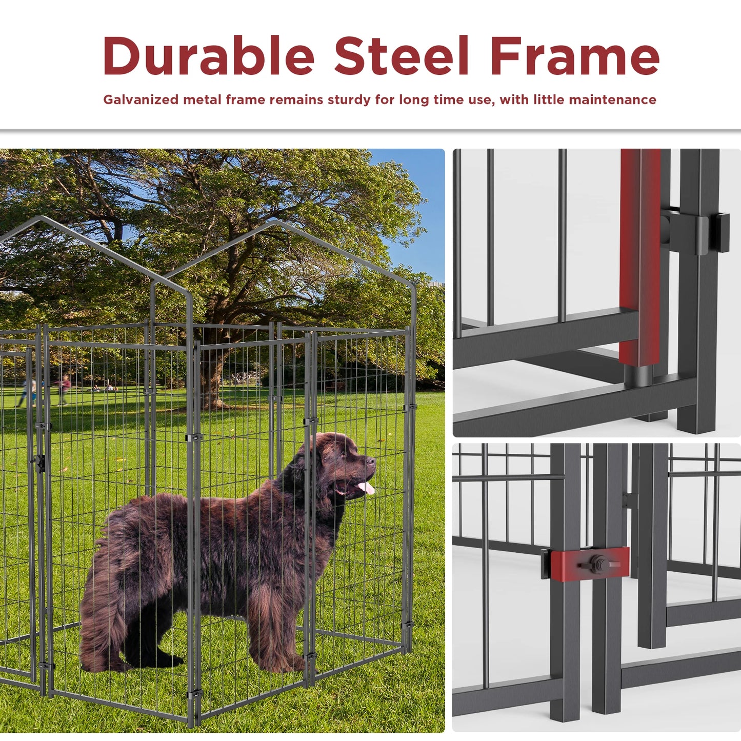 Large Dog Kennel Dog Crate Cage, Welded Wire Pet Playpen With UV Protection, Waterproof Cover, Metal and Roof Outdoor Heavy Duty