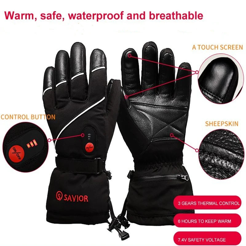 Winter Heated Gloves for Women, Electric Heating Ski Gloves Men Leather Glove for Sports Rechargeable Battery Thermal