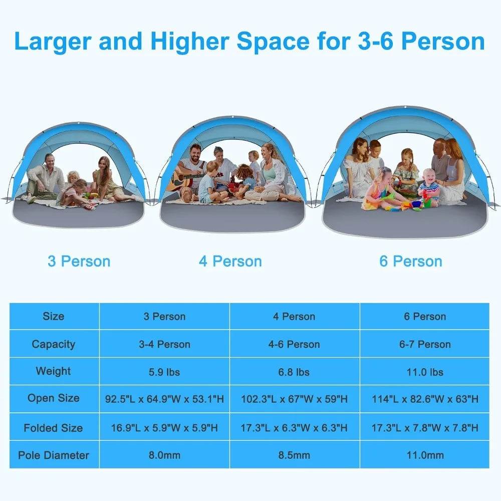 UPF50+ Beach Tent for 1-7 Person, Lightweight & Portable Sun Shelter with 2 Doors, Easy Setup