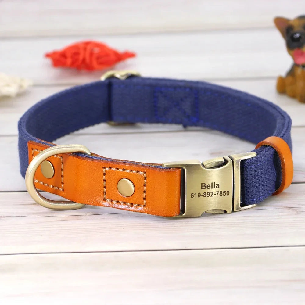Nylon Custom Dog Puppy Collar Leash Set Personalized Genuine Leather Pet Nameplate ID Tag Accessories Collars Pet Products
