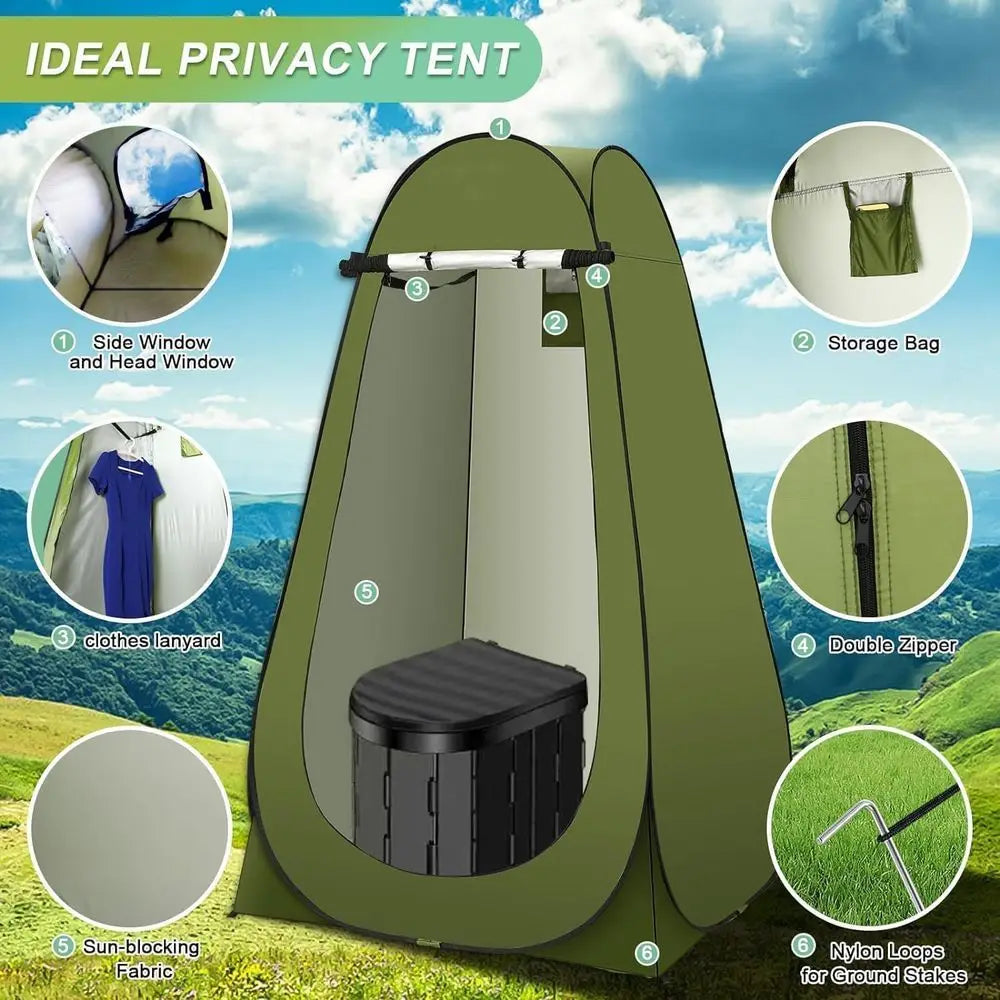 Compact Camping Toilet with Privacy Tent, Washable Outdoor Shower and Change Room Kit