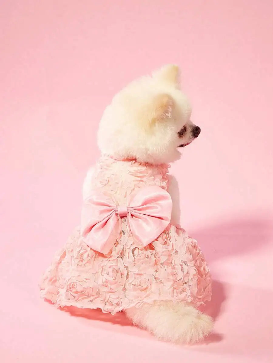Valentine's Day 1pc Heart Print Bow Decor Pet Dress For Dog For Summer