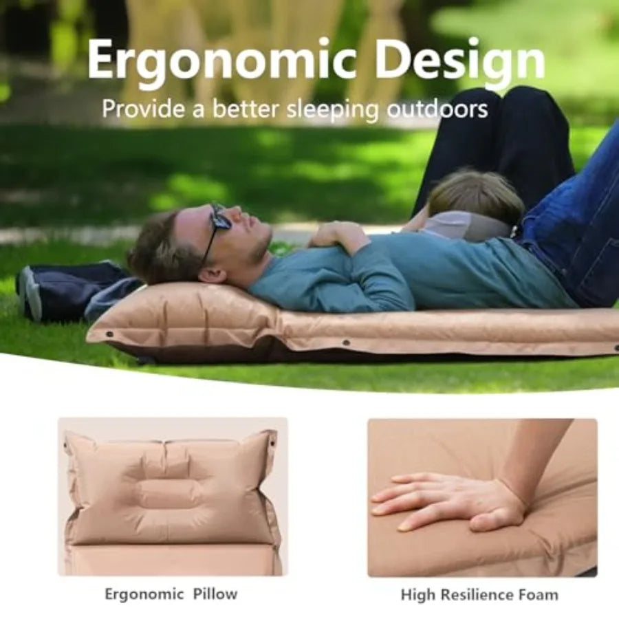Self-Inflating Sleeping Pad Thick Foam Sleeping Mattress with Pillow for Camping Lightweight Insulated Sleeping Mat Fast Inflate
