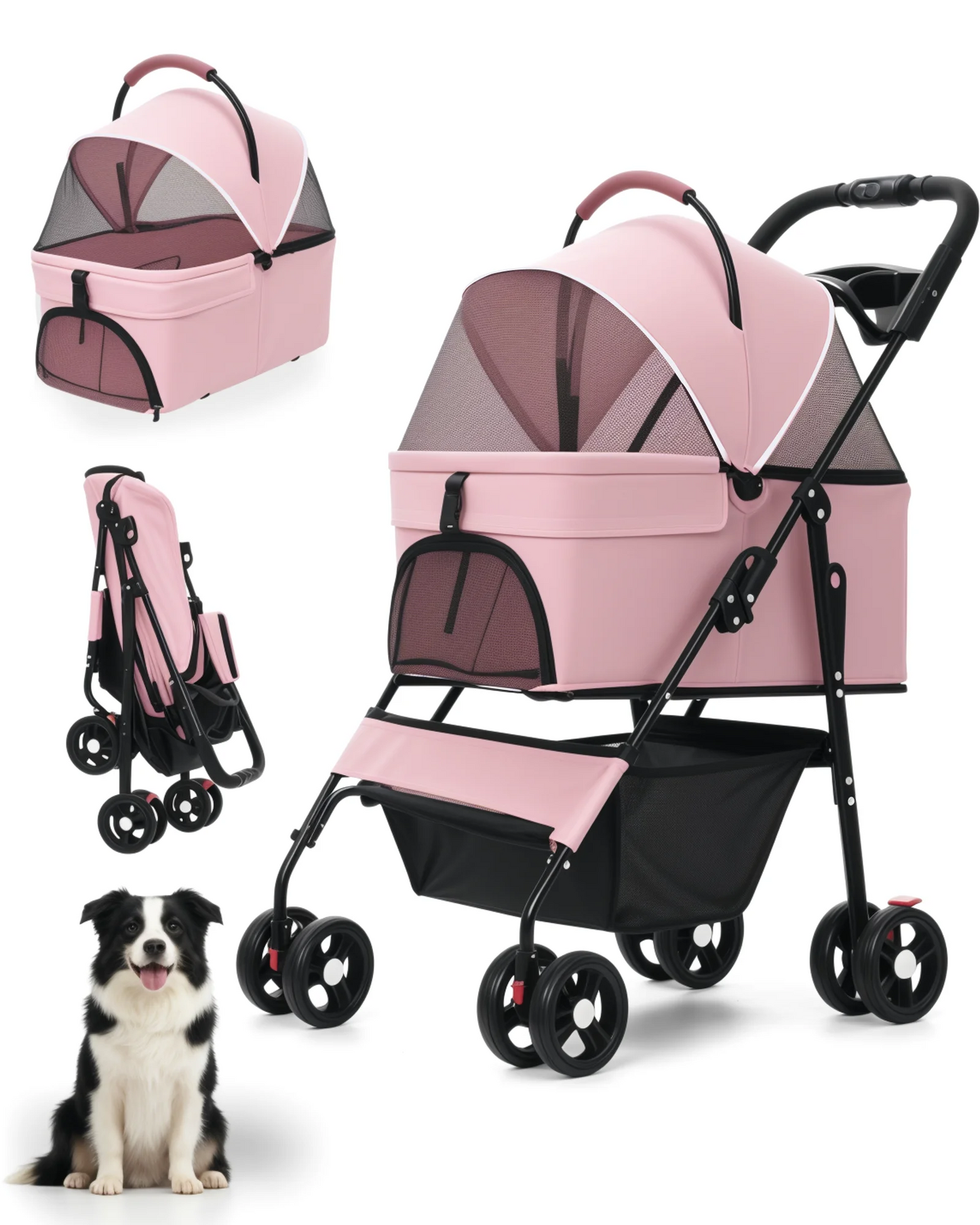 2-in-1 Pet Stroller for Small Dogs, Cats, Foldable Lightweight 4 Wheel Dog Stroller with Removable Carrier Travel Portable Pet Cart
