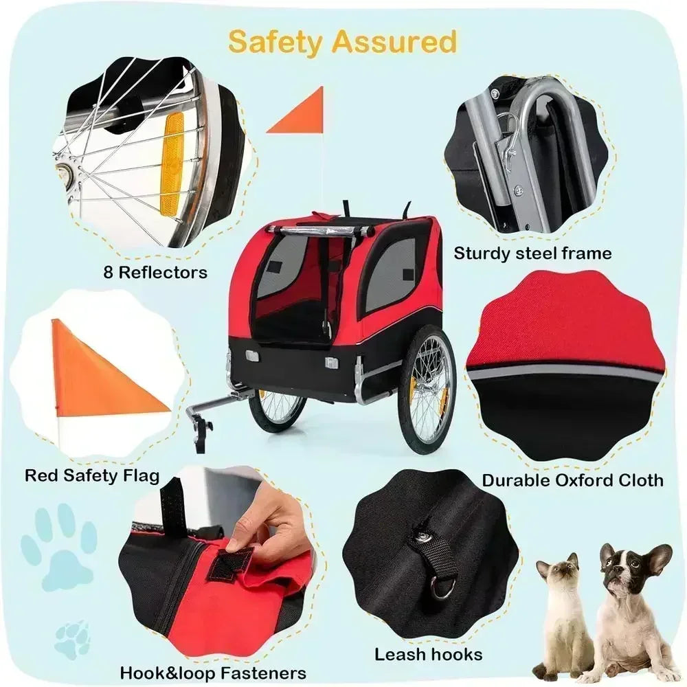 Pet Bicycle Trailer - 3-Wheeled Cart for Dogs, Safe, Easy Setup, Foldable Storage