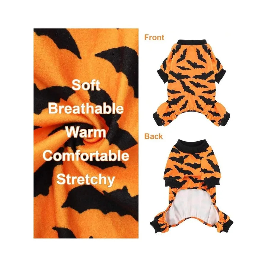 【New style】Dog Pajamas Halloween Orange Bat Dog Pjs Pet Pajamas Halloween Doggy Costumes Fleece Doggie Sweater Holiday Party