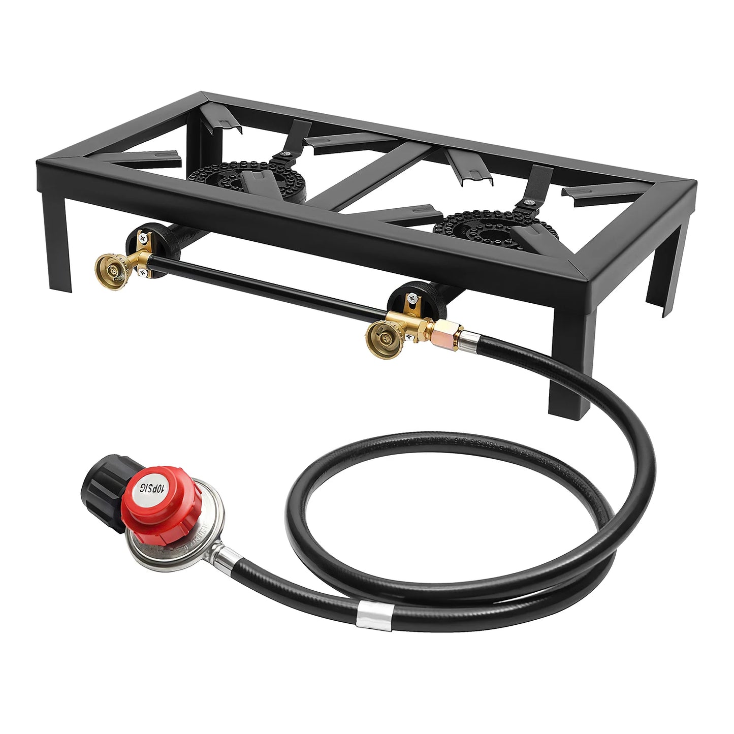 8000W Portable Double Burner Outdoor Gas Stove Propane Cooker with Adjustable 0-10Psi Regulator Hose for Patio Camping, BBQs
