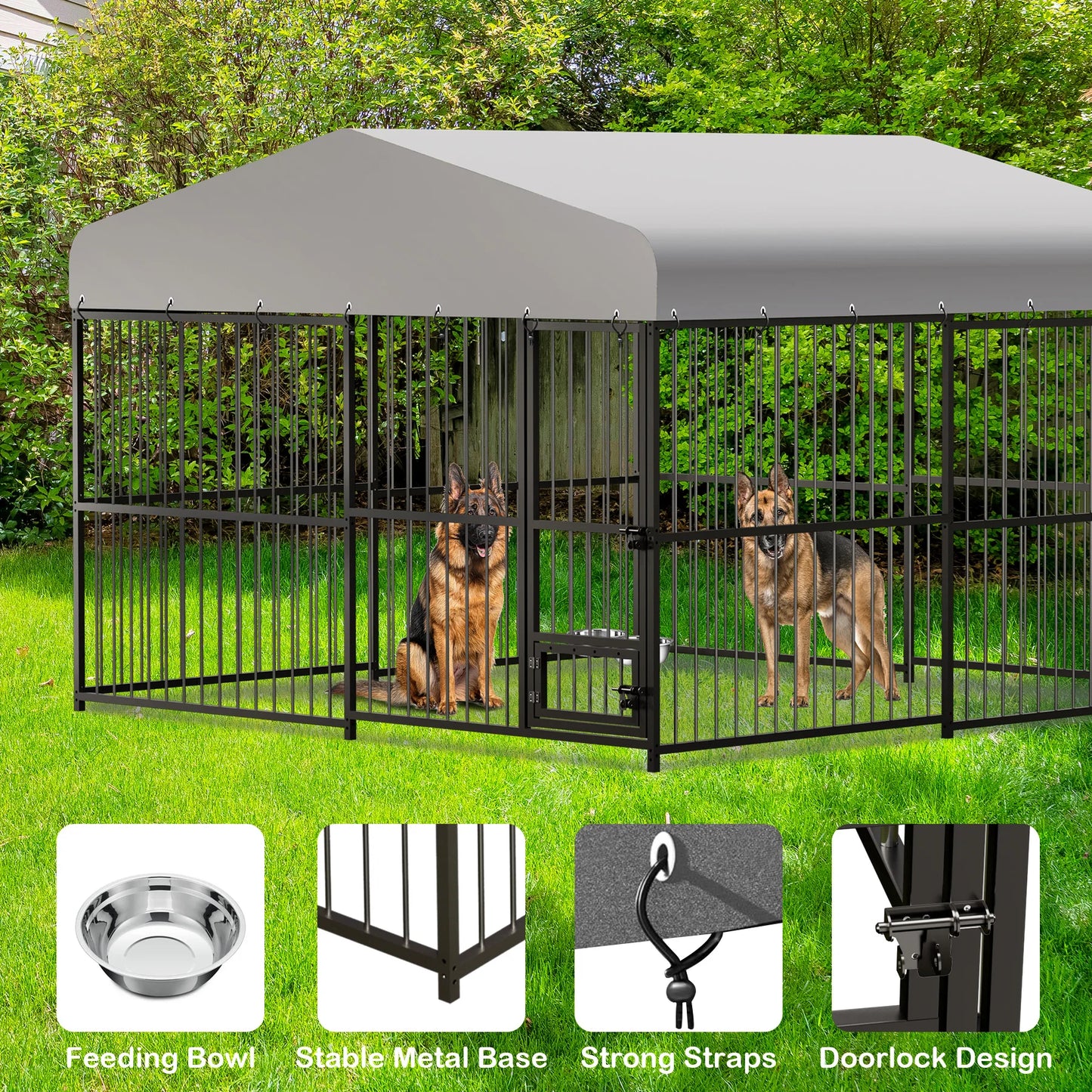 Large Dog Kennel Outside Heavy-Duty Outdoor Dog Cage Walk-in Pet Playpen with Roof, Double Lock, Enclosures with UV-Resistant