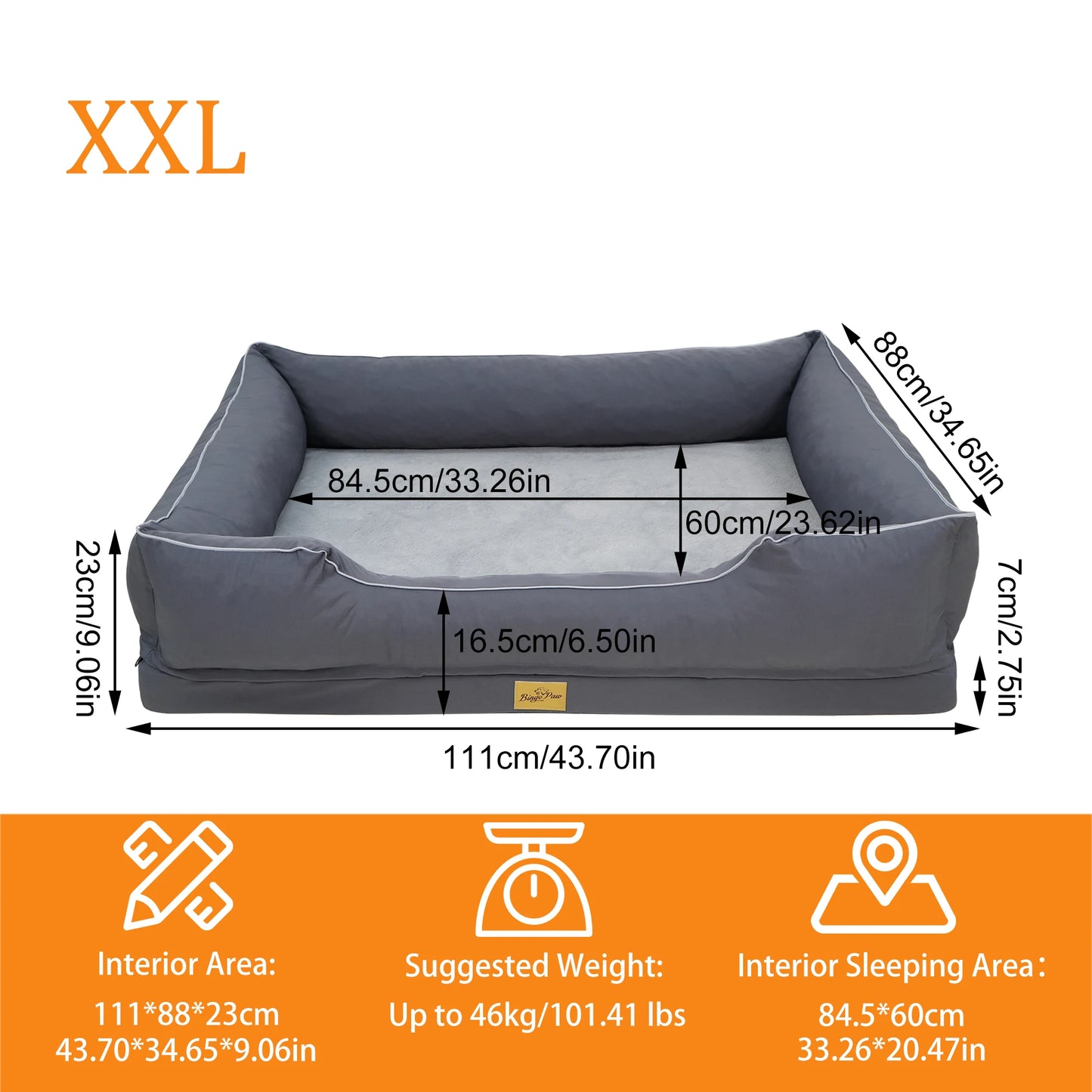 M/L/XL/2XL/3XL Orthopedic Dog Beds Oxford Bolster Foam Base Pet Dogs Couch Sofa Lounger Bed Waterproof Lining Removable Cover