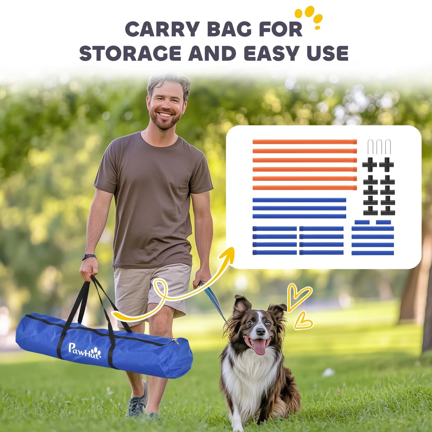 Dog Agility Training Equipment Adjustable Weaves Poles, Orange