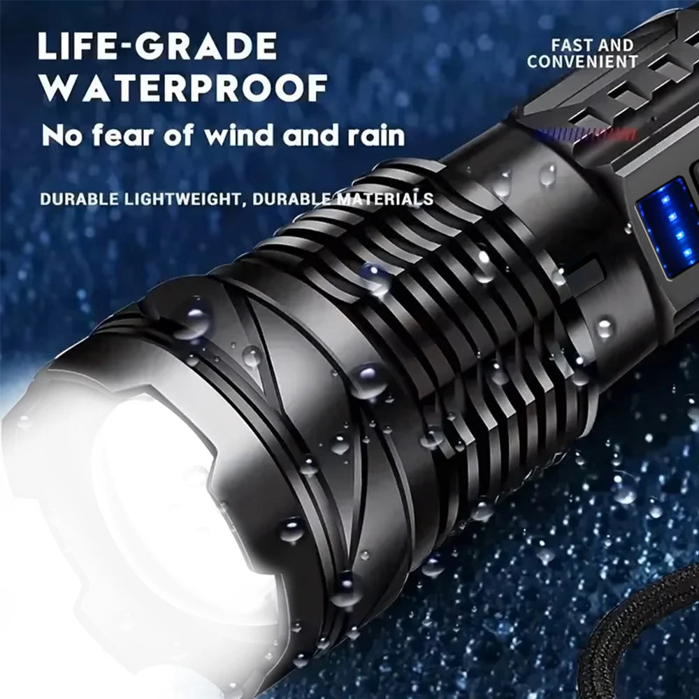 Ultra-Bright LED Flashlight Rechargeable Handheld Torch Strong Light Long Range Tactical Emergency Lamp Outdoor Camping Lantern