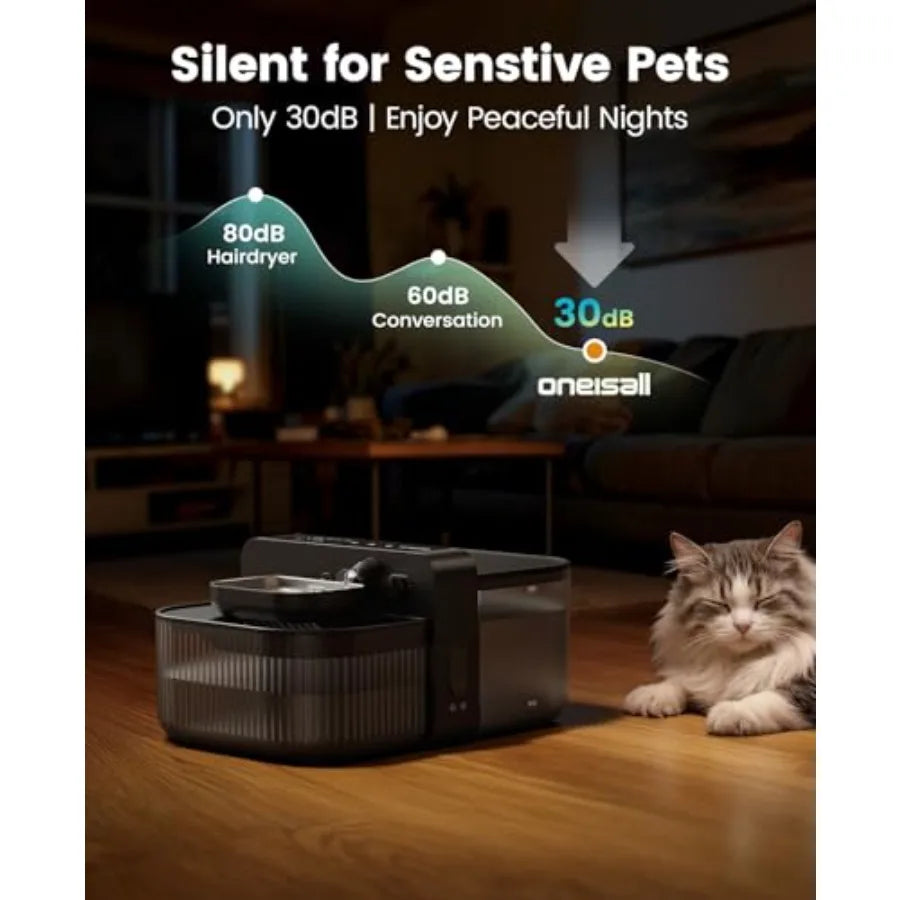 Wireless Filterless Cat Water Fountain with Stainless Steel Bowl 3.5L/118oz Quiet No Filter Smart Automatic Cat Water Dispenser