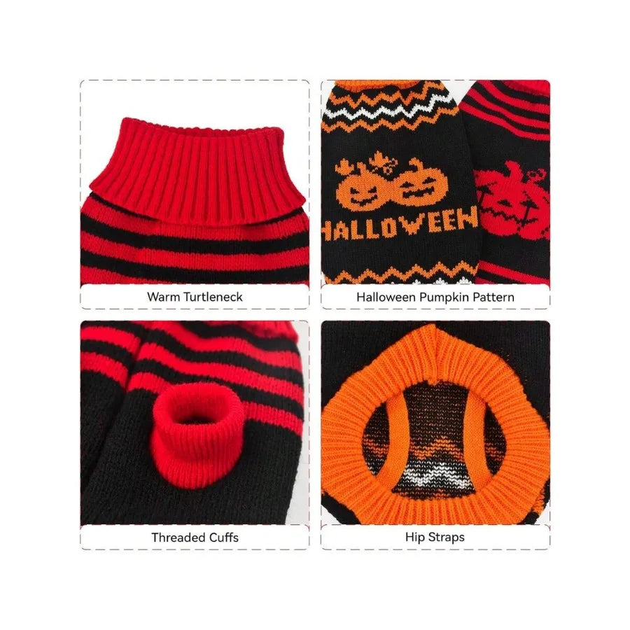 【New style】2-Pack Halloween Dog Sweater Cat Pumpkin Knitwear Clothes Costume With Cute Pumpkin Pattern Pet Warm Halloween Strip