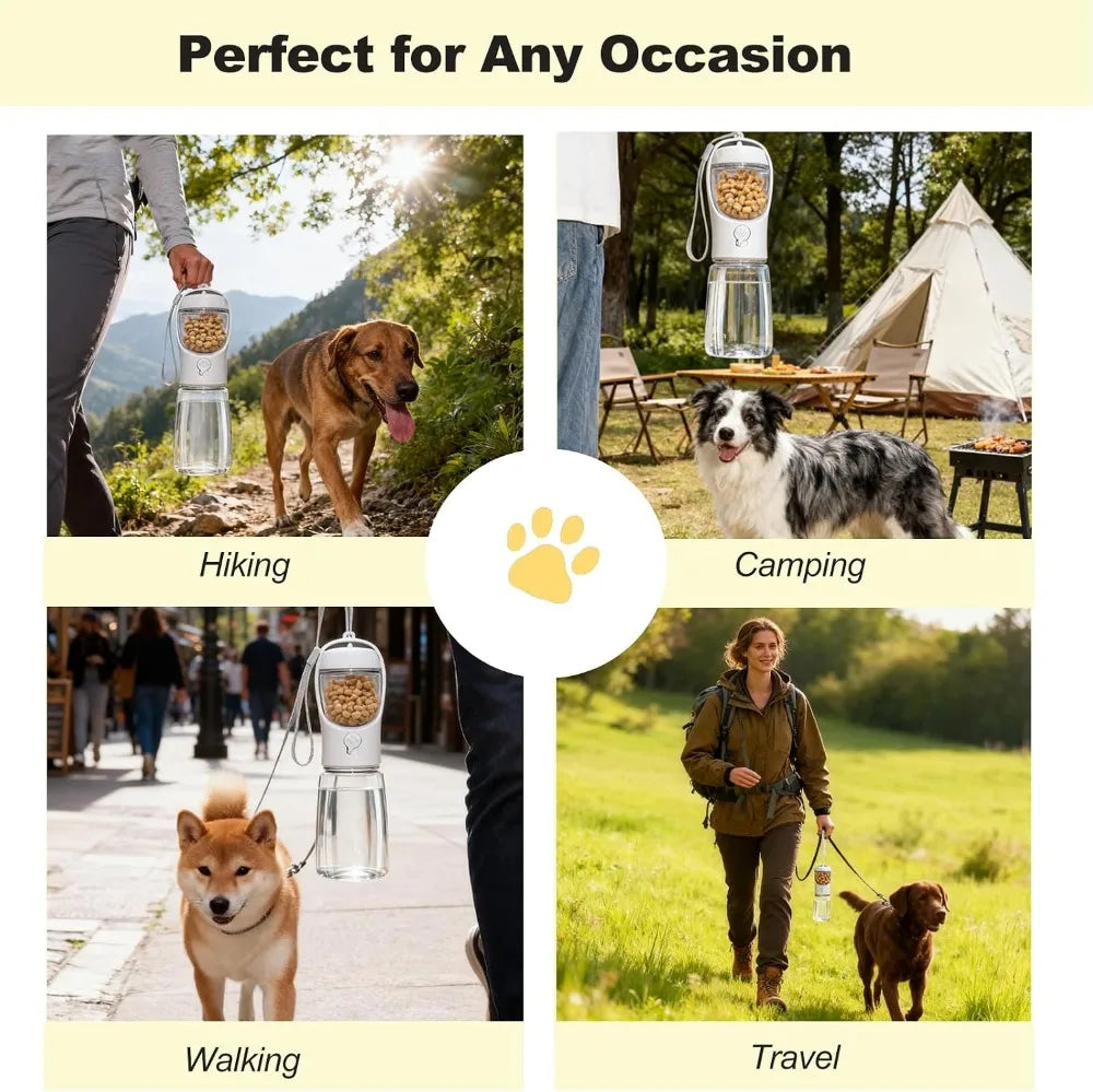 2-in-1 Portable Dog Water Bottle & Food Container, BPA Free, 12oz, Leakproof for Travel, Hiking, Walks