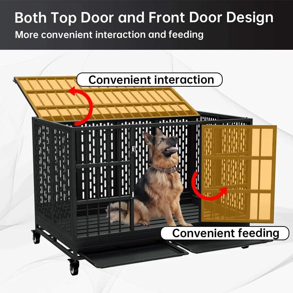 48-Inch Heavy-Duty Dog Crate with Wheels, Folding Metal Cage for Large Dogs, Extra-Large Indestructible Design