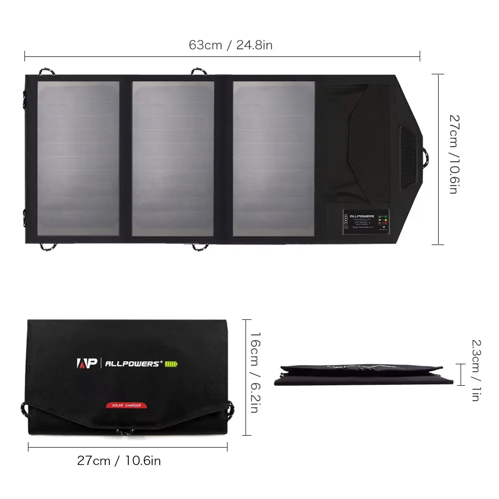 Foldable Solar Panel 5V 21W Portable Solar Charger Waterproof Solar Battery for Mobile Phone Outdoor Camping Hiking RV