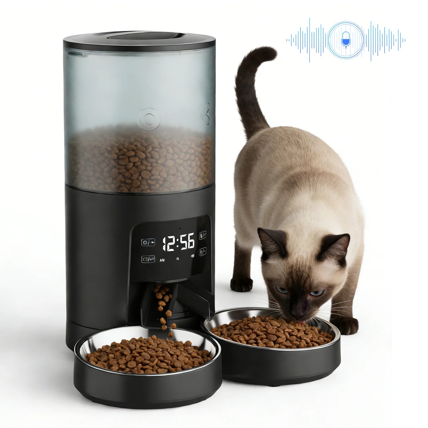 6L Automatic Cat Feeder with 2 Stainless Bowls Timed Cat Food Dispenser Dual Power Supply Dual Pet Feeder for Cat and Dog