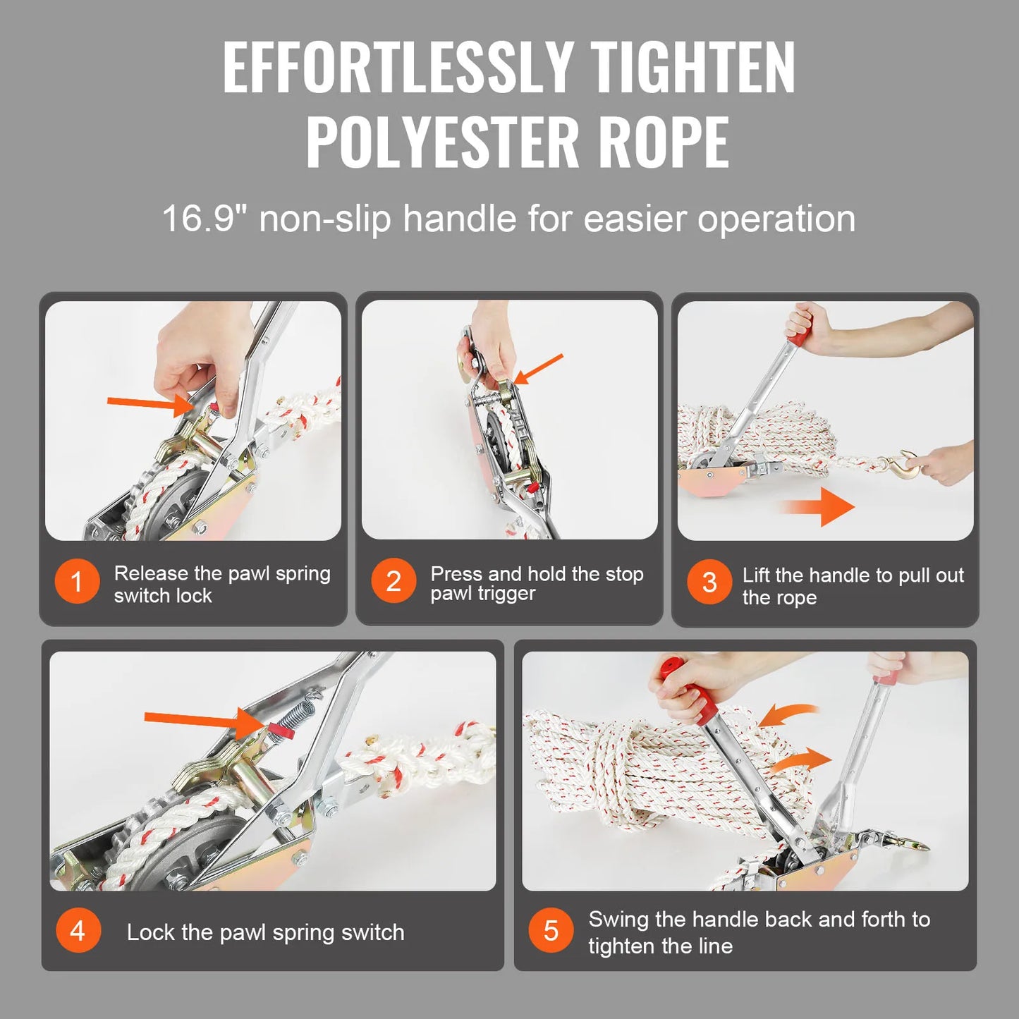 Rope Puller 3/4 T 1653lbs Pulling Capacity with 100' 0.6" Diameter Rope 2 Hook Come Along Winch Heavy Duty Puller Tool