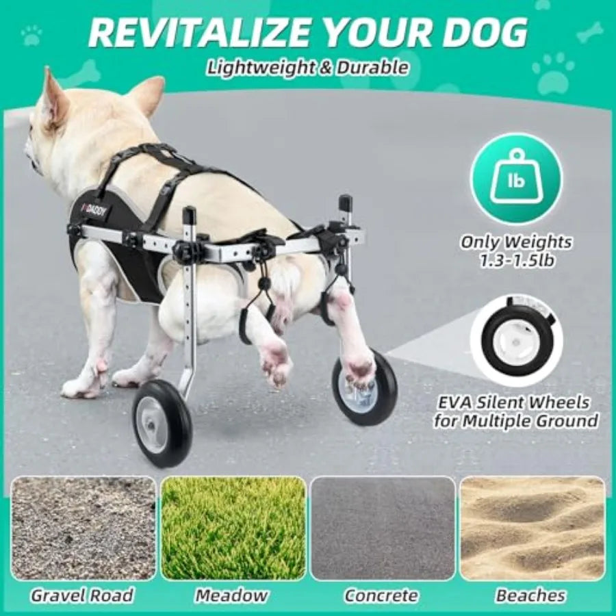 Dog Wheelchair for Back Legs - Lightweight Portable Wheelchair with Reflective Stripes, Adjustable Pet Wheelchair Cart for Seni