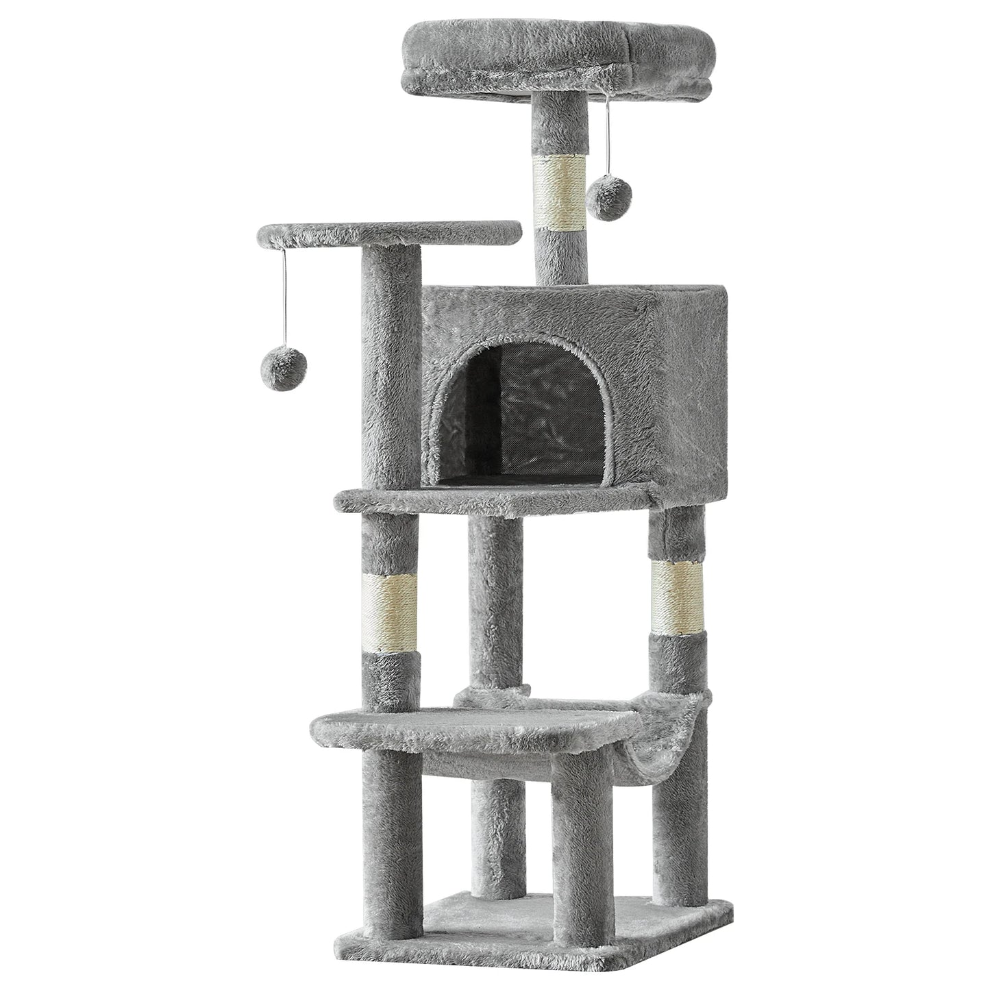 44" Cat Tree Tall Multi-Cat Climbing Tower for Pet Furniture Natural Sisal Scratching Posts Stable Pet House for Indoor Cat