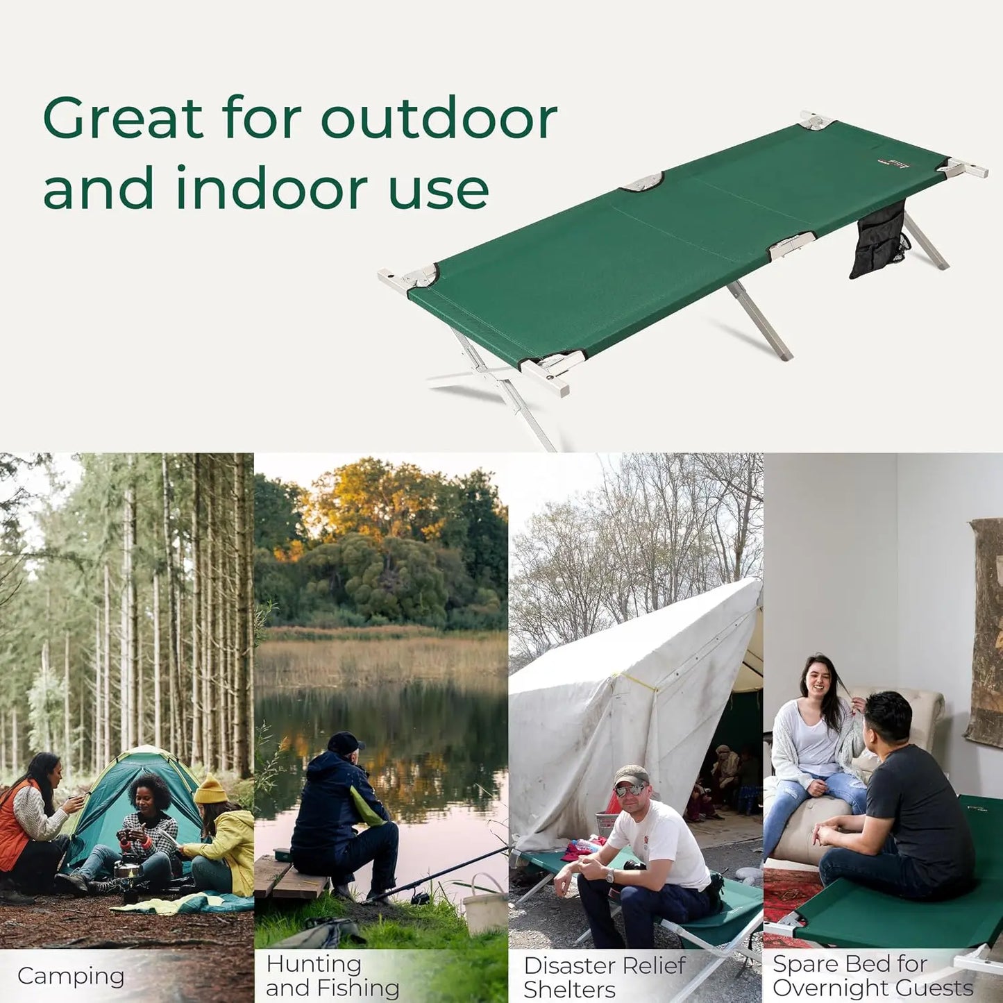 Folding Cot, Heavy Duty Camping Cot with Reinforced Aluminum/Steel Frame, Extra Large, Holds 375 Lbs, Portable Sleeping Cot for Camping, Guests, Emergency
