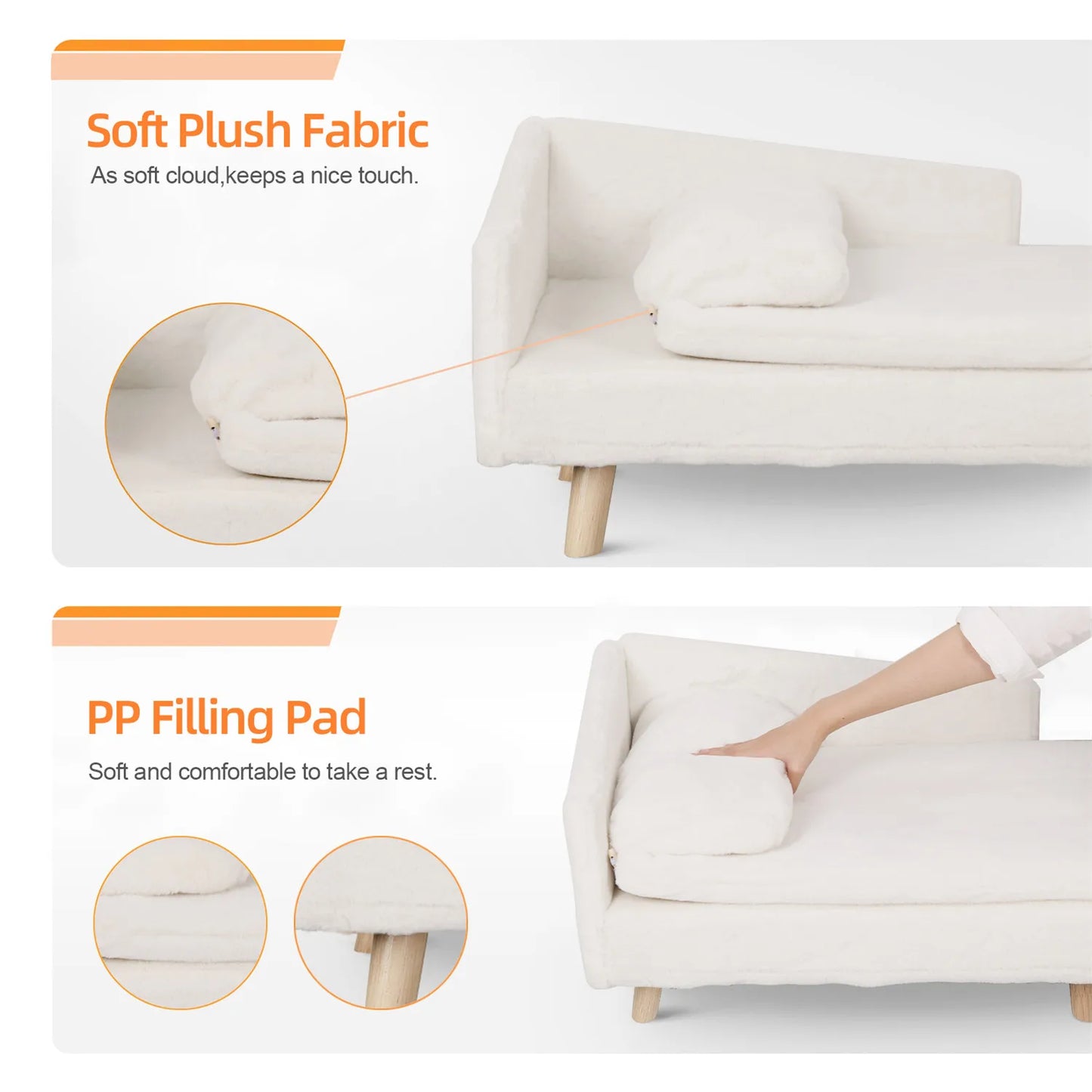 Elevated Pet Bed, Nordic Pet Stool Bed with Cozy Pad Waterproof, Pet Sofa Bed with Sturdy Wood Legs for Small Dog Kitten