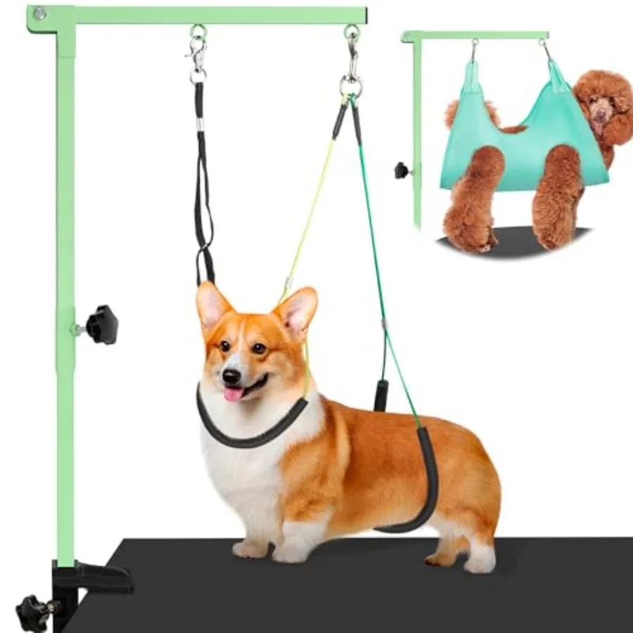 Dog Grooming Arm with Pet Grooming Hammock, 35" Pet Grooming Table Arm with Adjustable No Sit Haunch Holders, Dog Grooming Stand