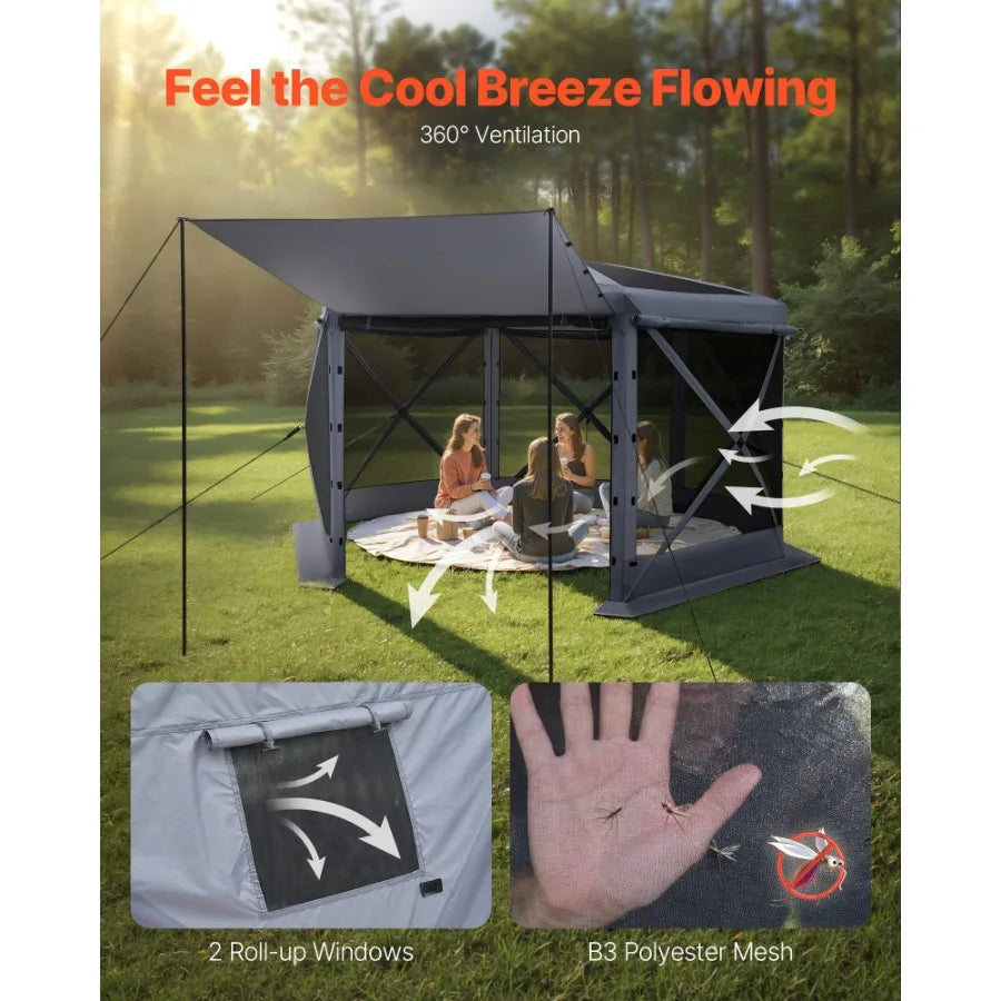 12 x 12 ft Pop Up Gazebo Screen Tent 6-Sided Large Camping Canopy with Removable Top Carry Bag Quick-Set Bite-Proof Screen House