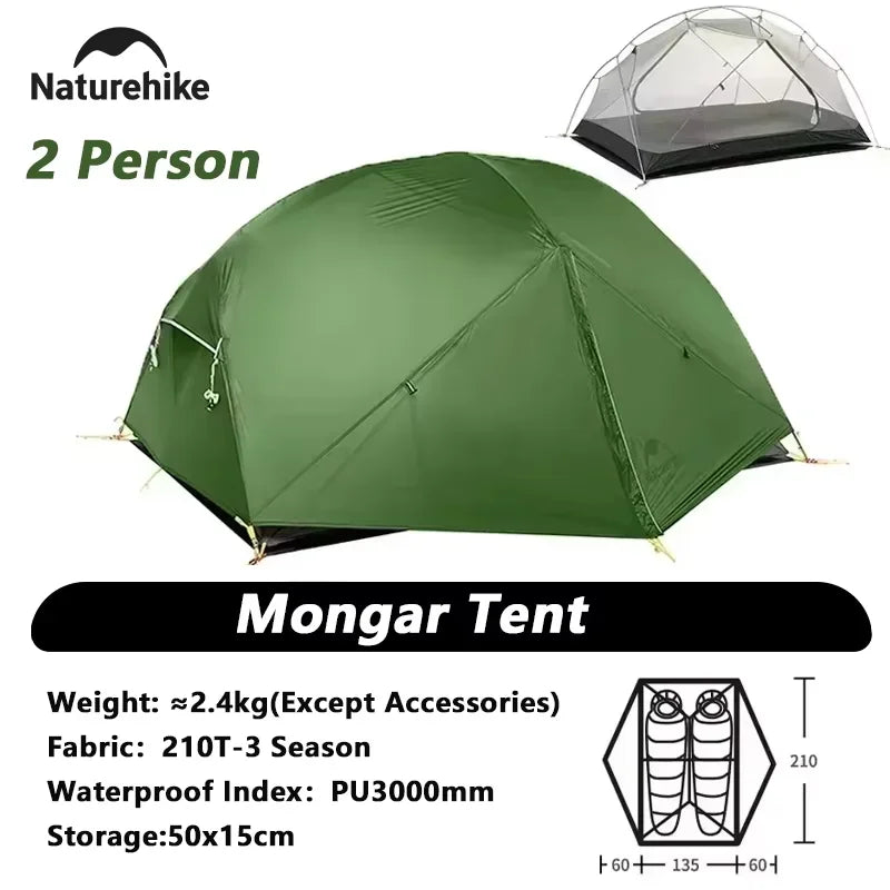 Mongar 2 Person Tent 20D Nylon 210T Waterproof Ultralight Camping Hiking Tent with Mat Backpacking Travel Tent