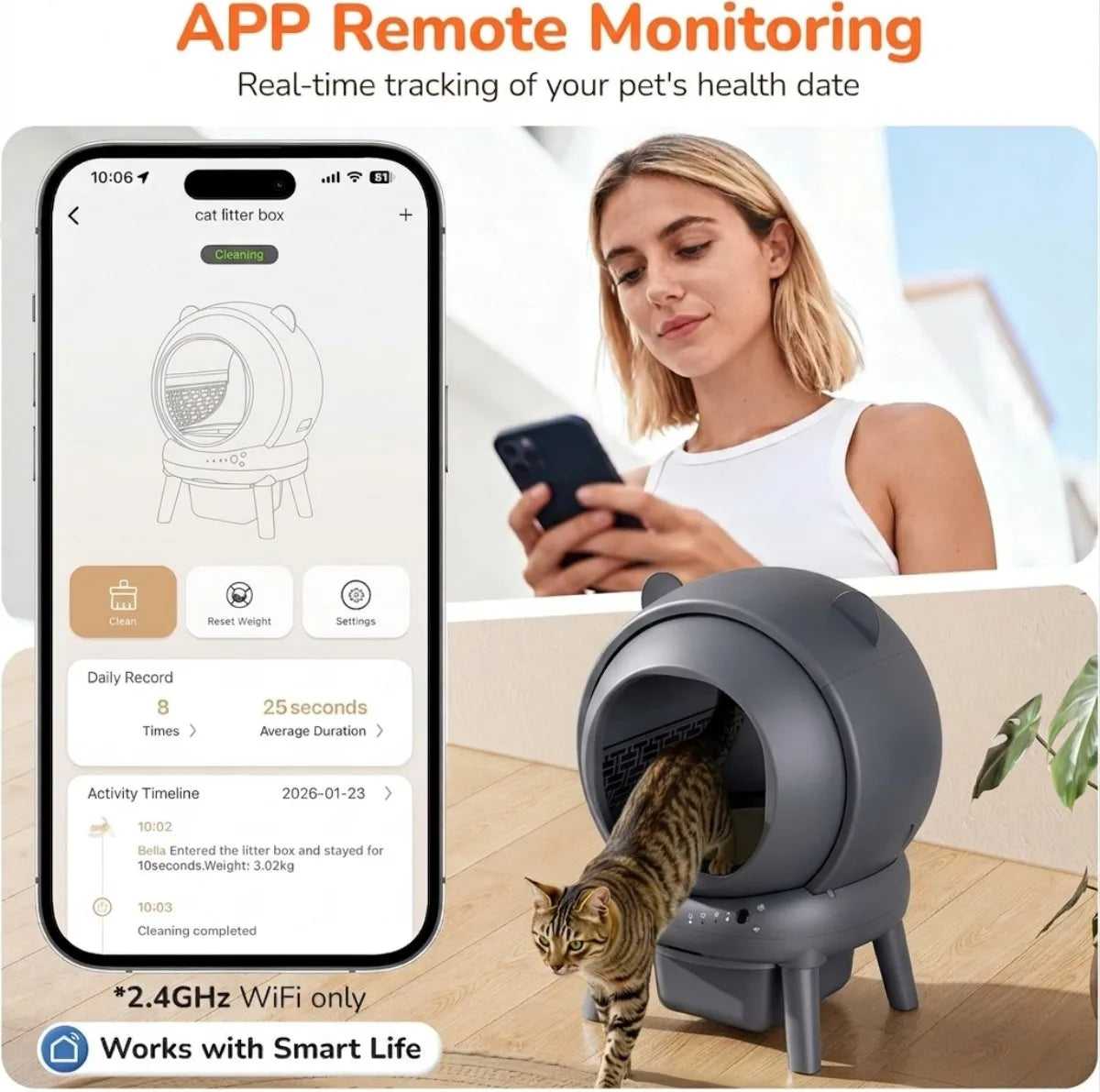 Self-Cleaning Cat Litter Box Smart Automatic Litter Box for Multiple Cats Large Capacity Self-Cleaning Design with App Control
