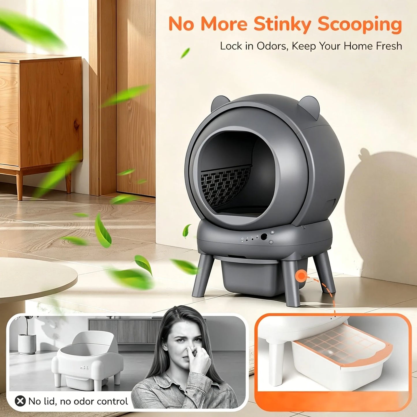 Self-Cleaning Cat Litter Box Smart Automatic Litter Box for Multiple Cats Large Capacity Self-Cleaning Design with App Control