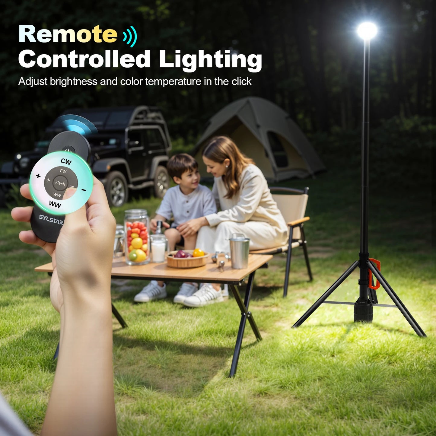 360° Rechargeable Work Light Remote Control 8.4Ft Max Height 3000LM Ultra Bright 3CCT Dimmable Telescopic Camping Lights