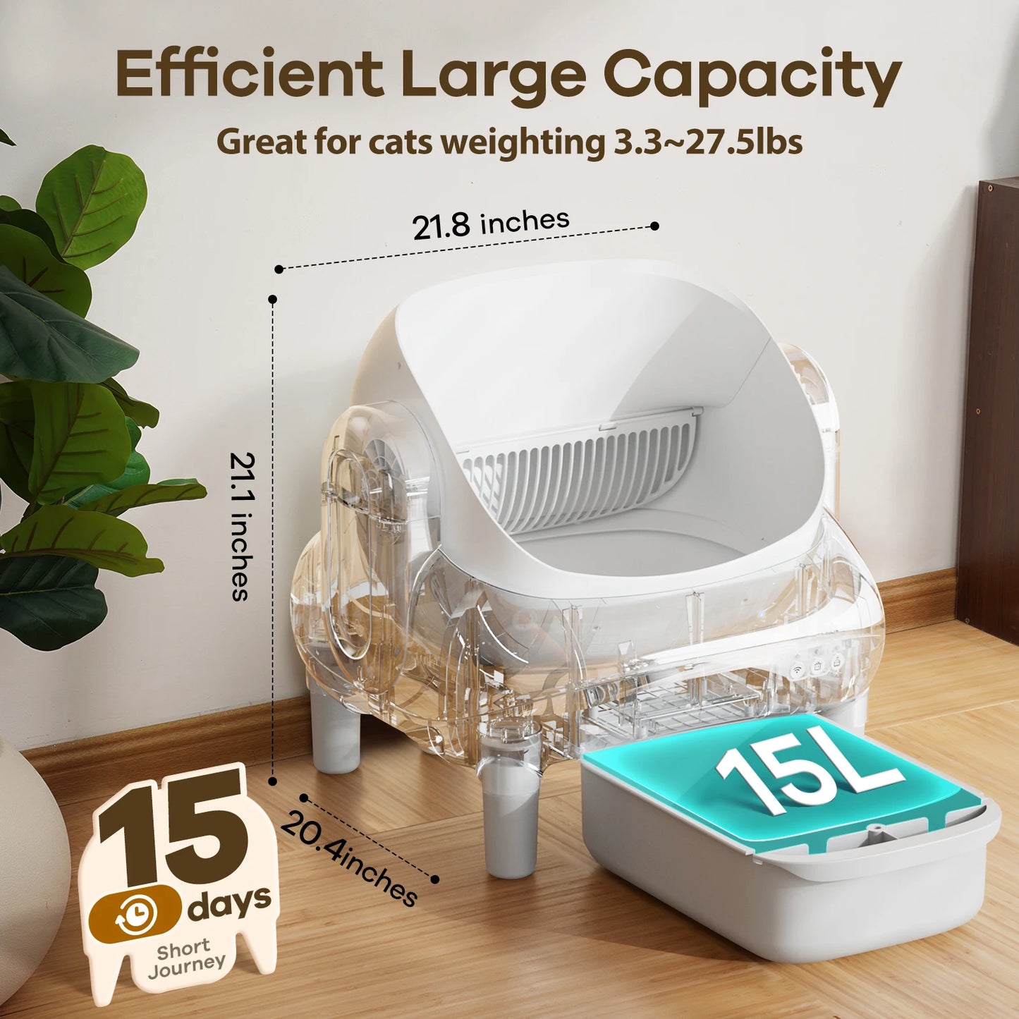 Open Top Self-Cleaning Cat Litter Box, Automatic Smart Litter Box with App Control for Multiple Cats