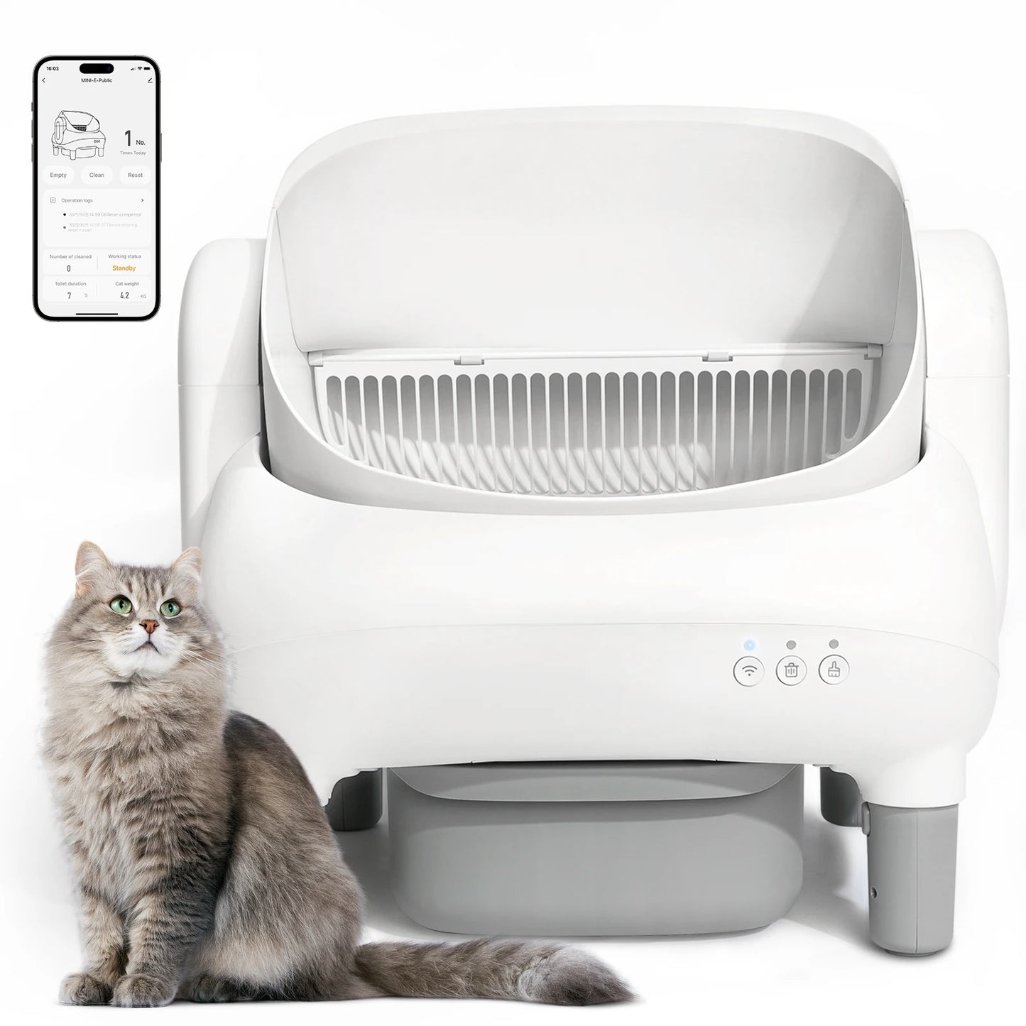 Open Top Self-Cleaning Cat Litter Box, Automatic Smart Litter Box with App Control for Multiple Cats