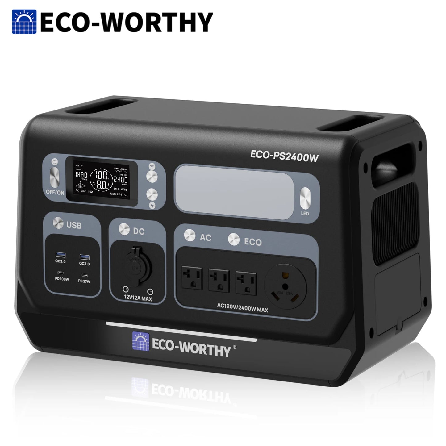 PS 2400W Power Station 2048Wh LiFePO4 Battery, Solar Generator with 10 Outlets (4800W Peak) Wi-Fi and Bluetooth
