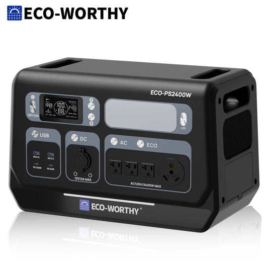 PS 2400W Power Station 2048Wh LiFePO4 Battery, Solar Generator with 10 Outlets (4800W Peak) Wi-Fi and Bluetooth