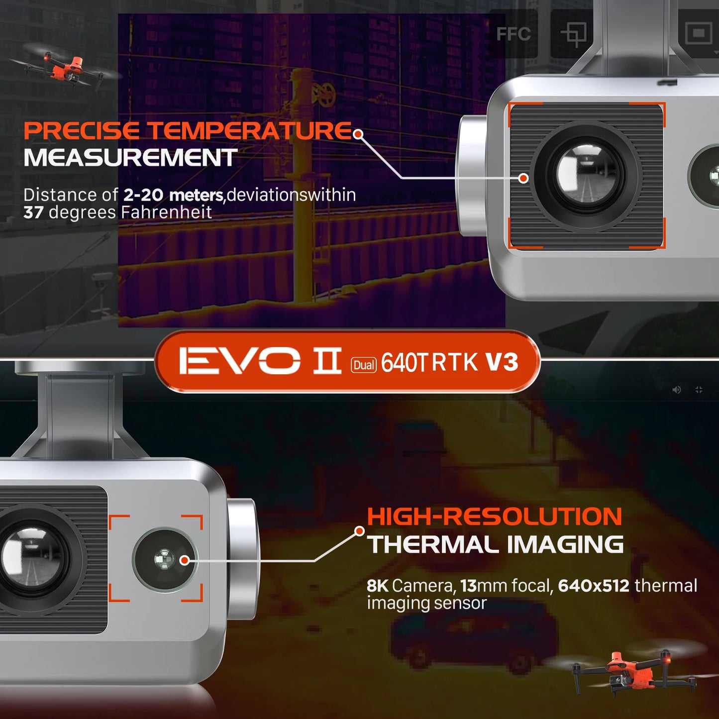 Robotics EVO II Dual 640T RTK V3 Drone Real-time Centimeter-Level Positioning Remote ID S-ony 1'' 6K/30fps HDR Mapping