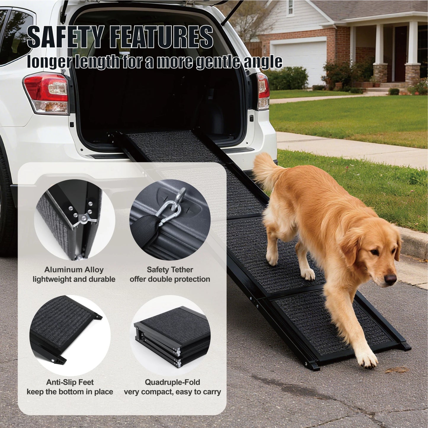 Dog Ramp for Car 65" x 17.2" Large Folding Pet Stair Ramps for Truck, SUV, with Non-Slip Surface, Up to 250 LBS, Outdoor Dog Car Ramp for Medium & Large Dogs, Portable Pet Steps